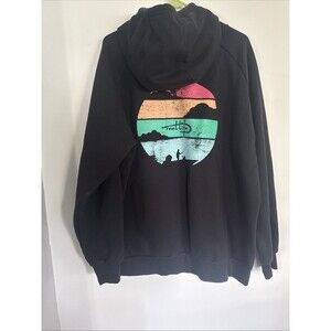 Reel Life Black Graphic Hoodie Sweatshirt Sz XXL Men’s Fishing Campfire Camping